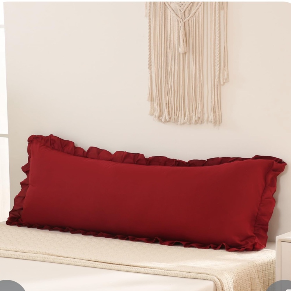 Red Ruffled Body Pillow Cover 54x20”